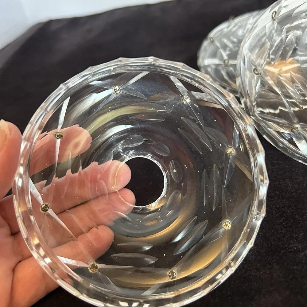 3 Cut Crystal Chandelier Bobeche Drip Pans 8 Prism Loops Replacement Vtg Antique